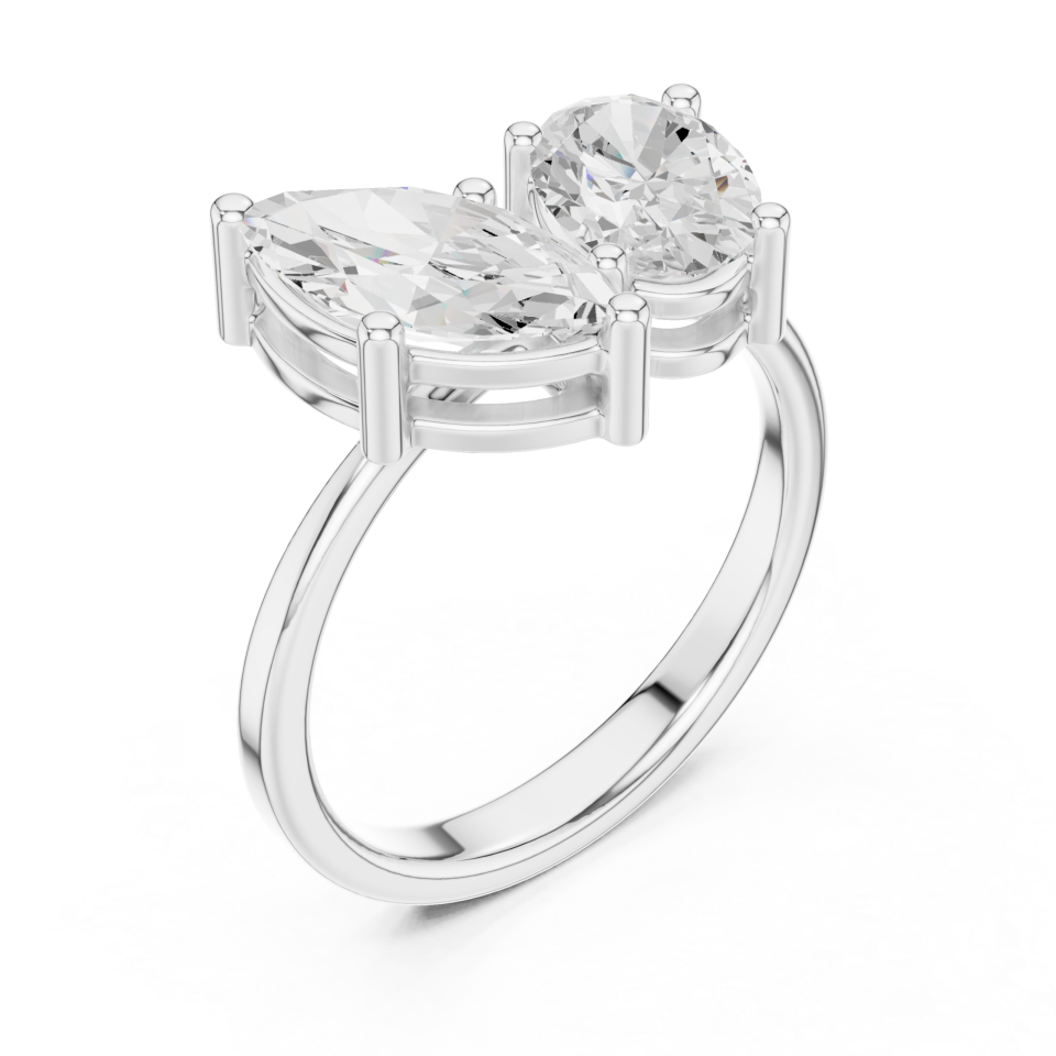 LR15195 Toi Et Moi Oval And Marquise Diamond Engagement Ring